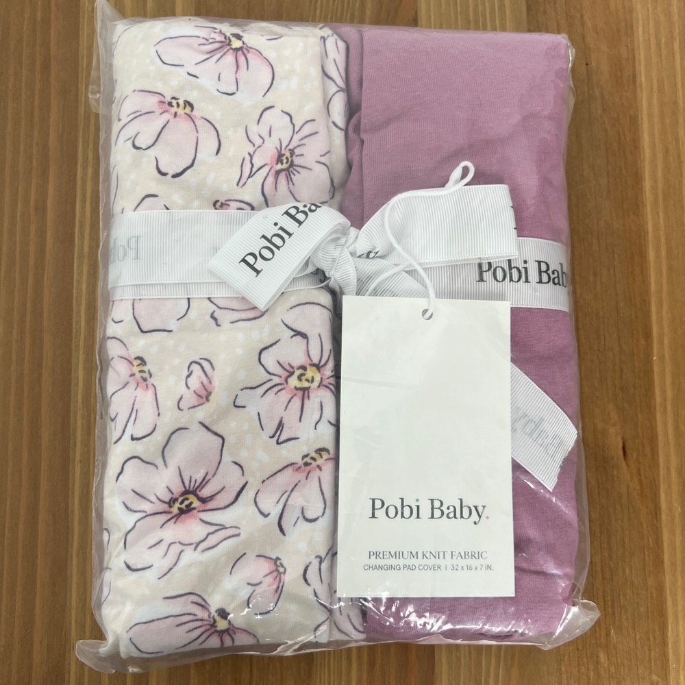 NEW Pobi Baby 2 Pack Premium Knit Changing Pad Covers Blossom Floral Pink Mauve